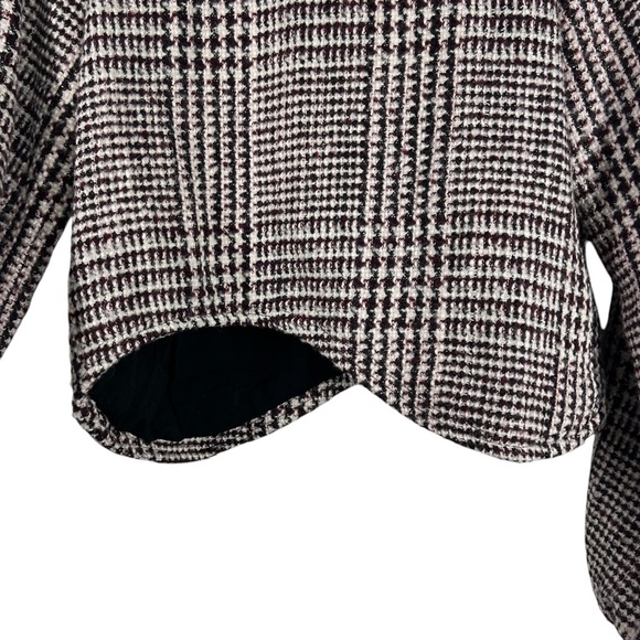LINE + DOT Plaid Wool Tweed Crop Asymmetrical Balloon Sleeve Top Size Small - Picture 6 of 8